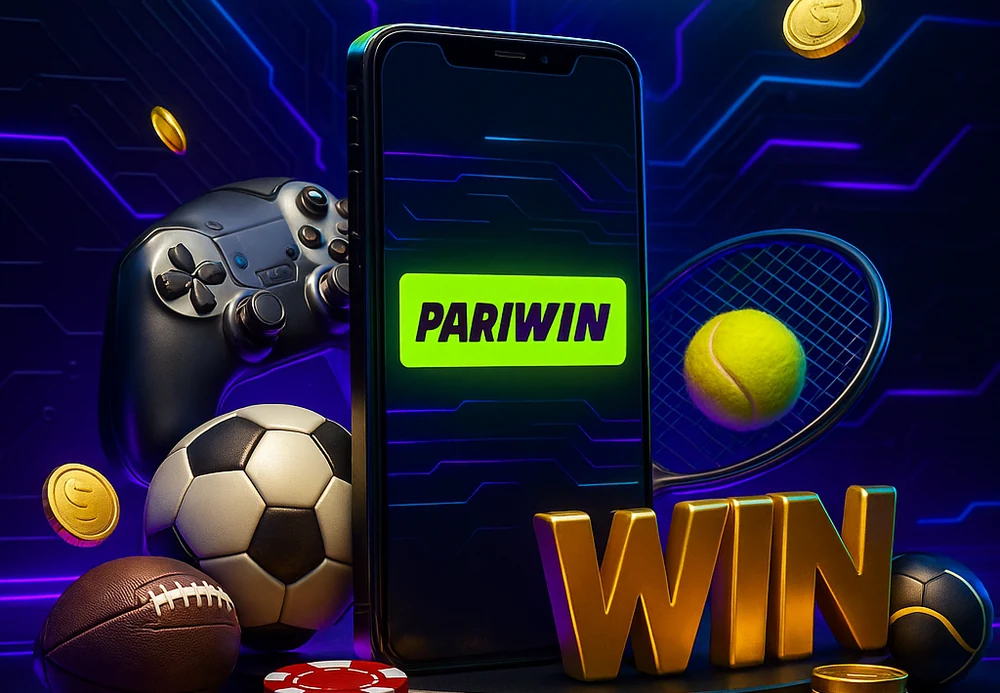 Смартфон с логотипом Pariwin и геймпад — проверка приложения