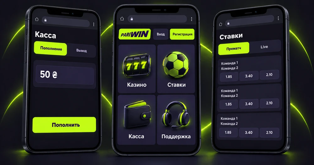 Мобильная версия Pariwin в браузере: казино, ставки и касса на смартфоне